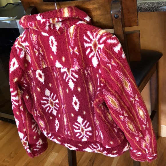 Red Aztec Southwest Sherpa Jacket US L 🎥 - Picture 13 of 15